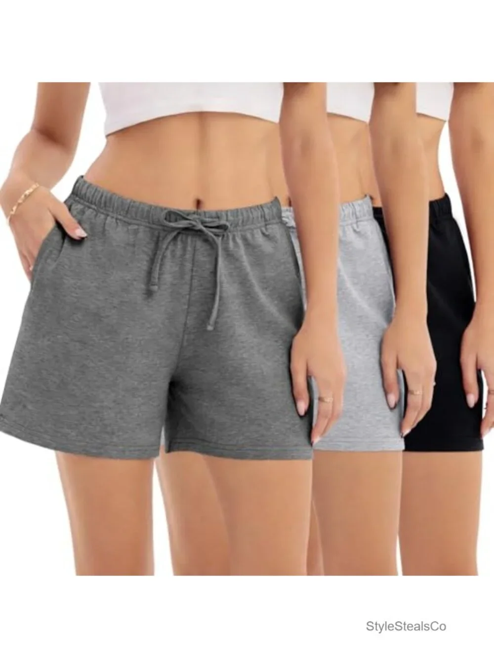 Cotton Lounge Pajama Shorts with Drawstring Waist, Pockets, Mid Thigh